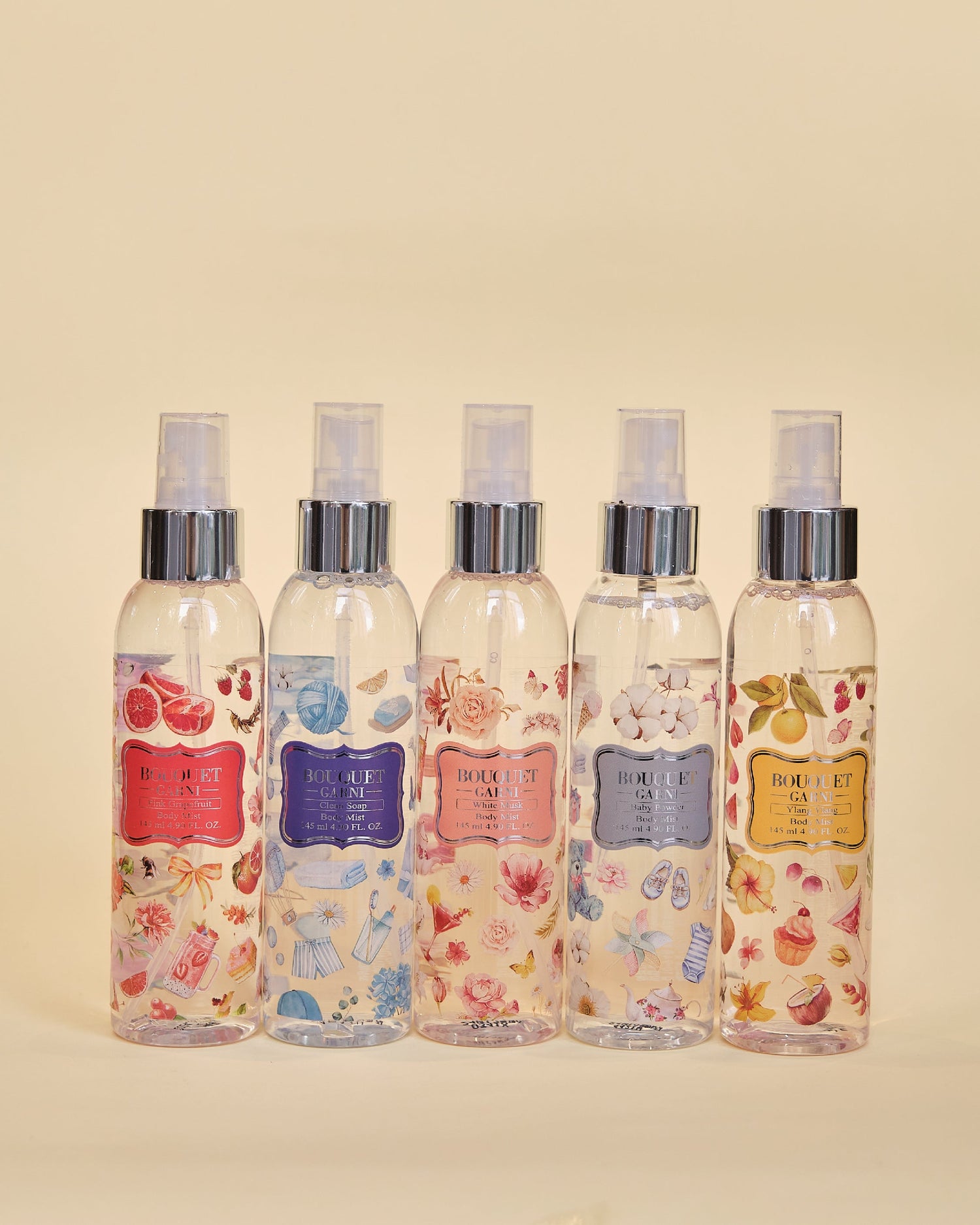 BOUQUET GARNI Body Mist Baby Powder, Clean Soap, Ylang Ylang, Pink Grapefruit, White Musk